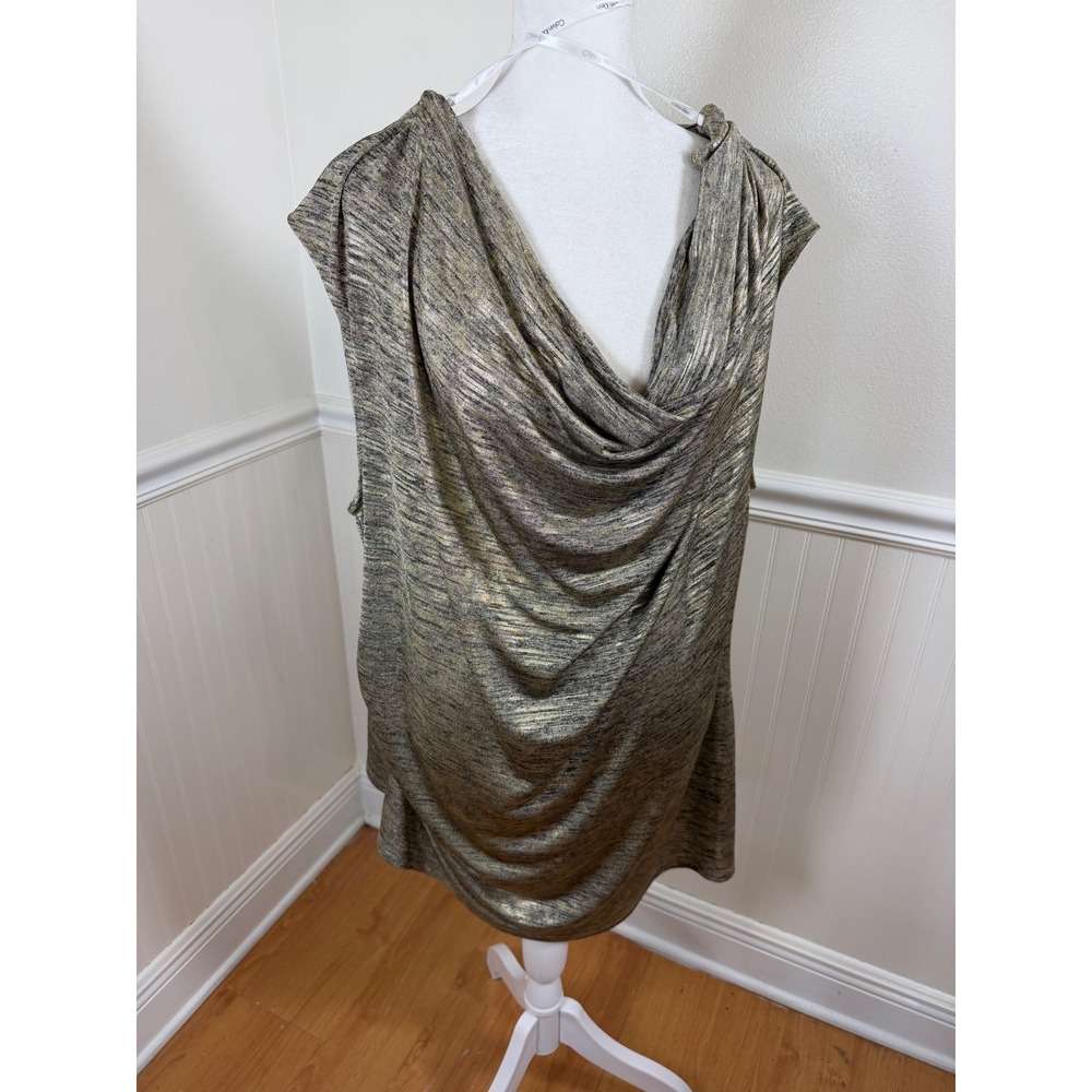 Calvin Klein Cowl Neck Blouse Women 3X Gold Metallic Space Dye NEW